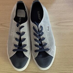 Lacoste Women’s Navy and White Striped Sneakers
